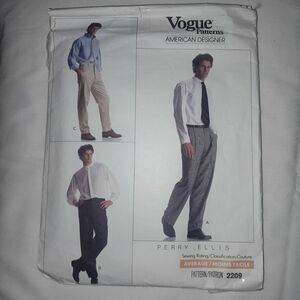 Vogue 2209 Pattern Perry Ellis Pleated Formal Pants Cut Sz 36 American Designer